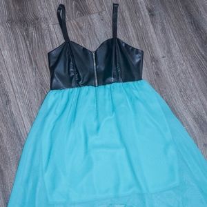 Spaghetti strap Faux leather hi-low dress